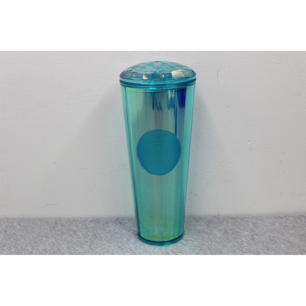 Starbucks Tumbler 24oz Teal Iridescent Pleated Venti Cold Cup Dome Lid